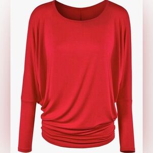Flowy and Comfort Draped Long Sleeve Batwing Dolman -red